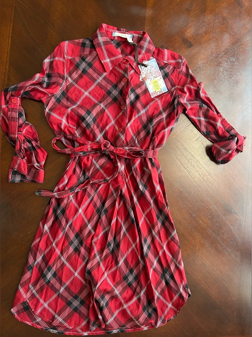 Chelsea & Violet Red & Black Plaid Tie-Waist Shirt Dress size XS